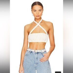 NWT Revolve WeWoreWhat Tie Halter Bra Top in Ivory